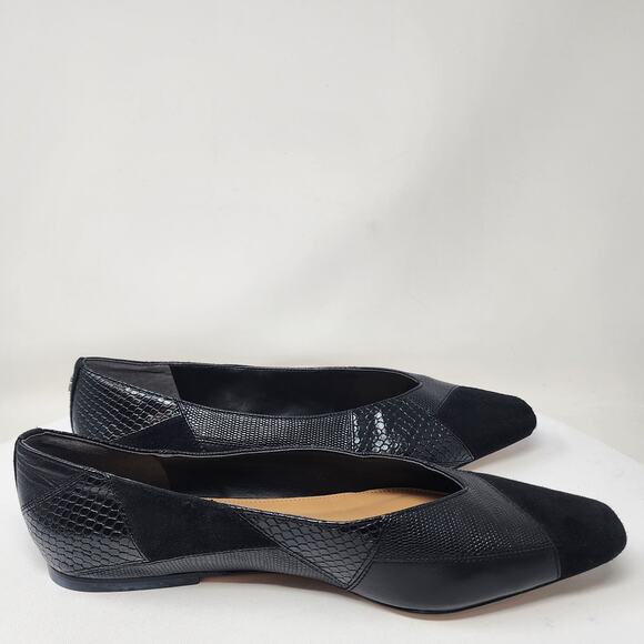 Sam Edelman Catalina Flat Women 10 Black Leather Suede Snake Emboss Square Toe - Picture 8 of 12